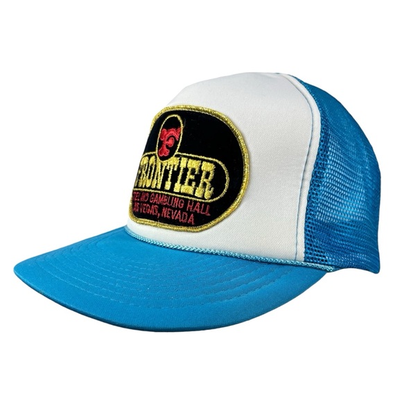 Vintage Frontier Hotel Las Vegas Trucker Hat Blue White Casino Patch - Picture 6 of 9